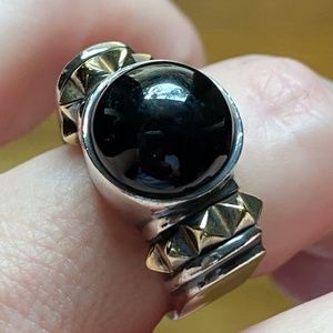 LAGOS Silver and Gold Ring with Black Stone